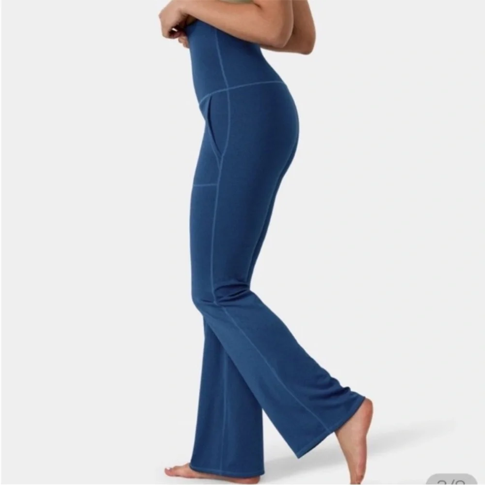 Halara Blue Super High Waistband Foldover Pocket Full Length Flare Leggings XS